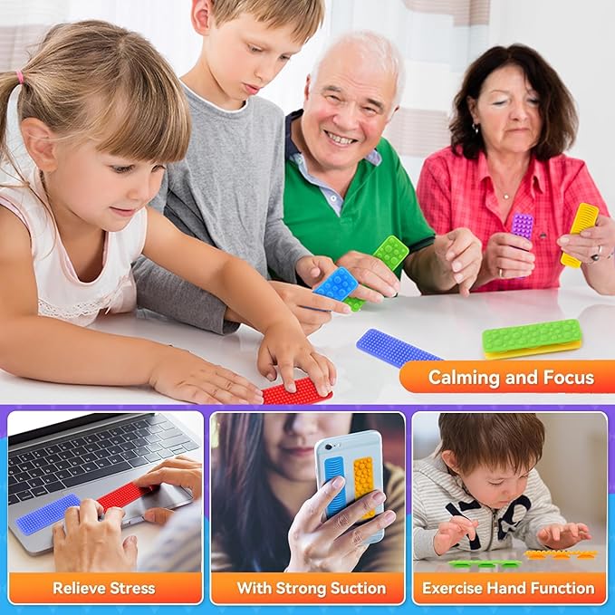 Sensory Fidget Toys Kids Adults, 16Pcs Textured Suction Toys for Autism Kids Calming, Sensory Desk Toys for Anxiety Relief, Fidget Strips for Classroom Office (Style 2)