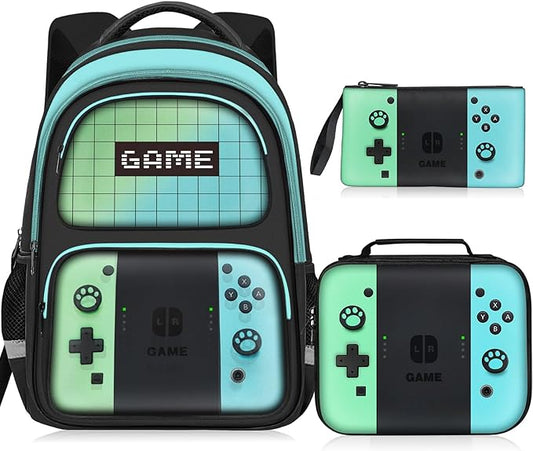 Kids Backpack For Boys,Gamer Boys Backpack For Children Teens Elementary Middle School, 17″ Students Bookbag