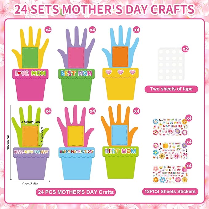 24 PCS Mother's Day Picture Frame Ornaments Paper DIY Photo Frame Craft Set Hanging Decorations For Mother Gifts(Flowerpot)
