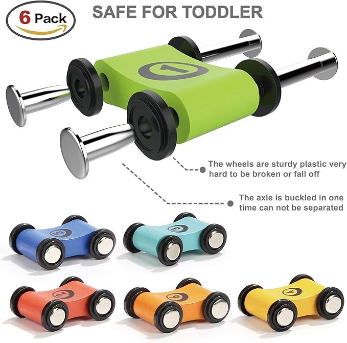 TOP BRIGHT Wooden Car Ramp Toddler Toys for 1 2 Year Old Boy Race Track, Race Car Ramp for One Two Year Old with 6 Mini Cars