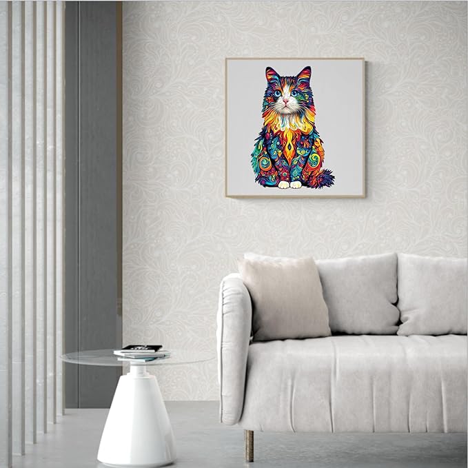 Wooden Puzzle 100PCS Ragdoll and Butterfly Unique Shape Advanced Wood Puzzle for Adults,Holiday Birthday Gift,Craft kit (Colorful Ragdoll Cat, Medium)