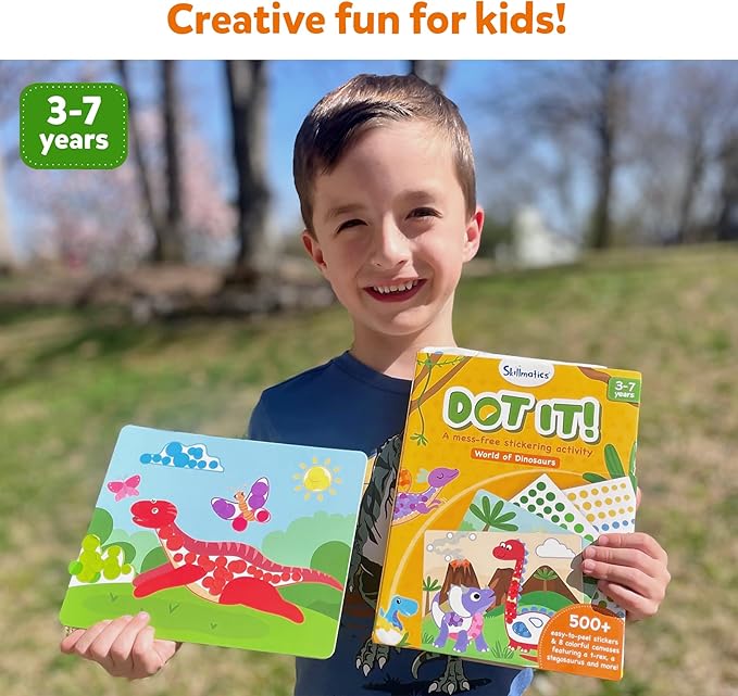 Skillmatics Dot It Sticker Art - Dinosaurs, Mess-Free Fun for Kids, 500+ Stickers, Craft Kits, DIY Scrapbooking Activity, Travel Toys, Gifts for Boys & Girls Ages 3, 4, 5, 6, 7