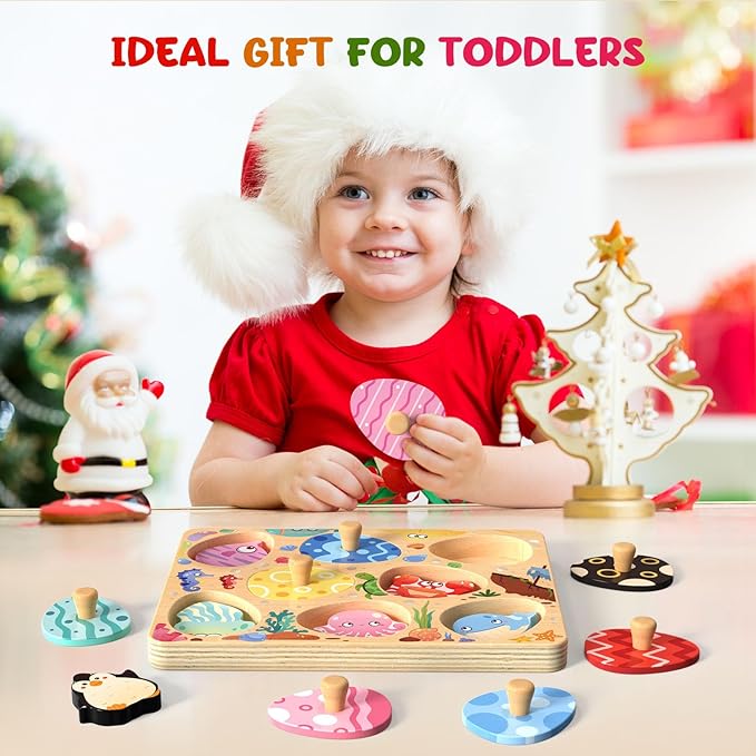 Wooden Puzzles for Toddlers, 8 Pcs Sea Animal Matching Egg Puzzle, Montessori Toys for Boy Girl Easter Birthday Gifts, Preschool Learning Activities & Educational Toys for Boys, Girls