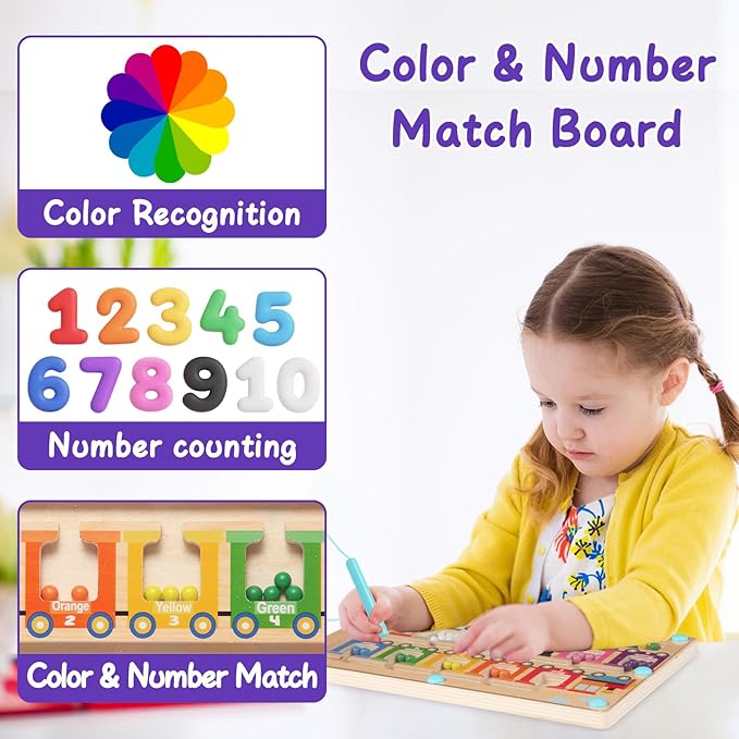 Magnetic Color and Number Maze, Montessori Toys for 3 4 5 Year Old, Wooden Magnet Balls Puzzles,Learning Educational Sensory Toys for Toddlers and Kids Boys Girls,Christmas Stocking Stuffers for Kids