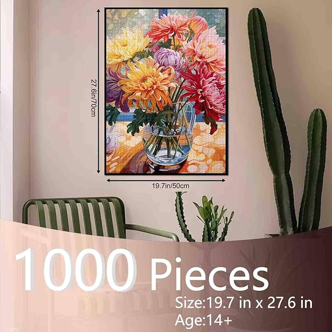 Flowers Floral Jigsaw Puzzle,Persian Chrysanthemum in Vase 1000 Pieces Jigsaw Puzzles for Adults,27 x 20 Inches Puzzles for Family,HD Quality Flowers Puzzle,Family Activity Perfect for Game Night