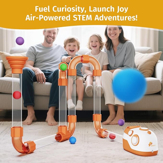 Air-Powered STEM Building Toys - Rechargeable & Play While Charging, Bluetooth Learning Toys with Wireless Music Play, STEM Toys for 3+ Year Old, Boys & Girls Birthday Gifts