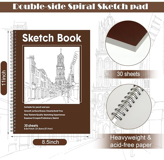 Qilery 24 Pcs 8.5 x 11'' Sketch Book Pads Bulk 30 Sheets Each Spiral Sketchbook 100 GSM Drawing Paper Acid Free Art Sketch Book Pack for Painting Sketching