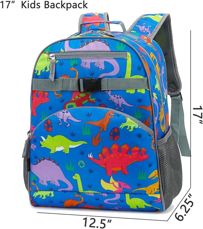 FlowFly Kids Backpack for Toddler Boys Girls, Simple Lightweight Bookbag for Daycare Kindergarten Elementary School Travel, Small Modern Bag (Large), Dinosaur