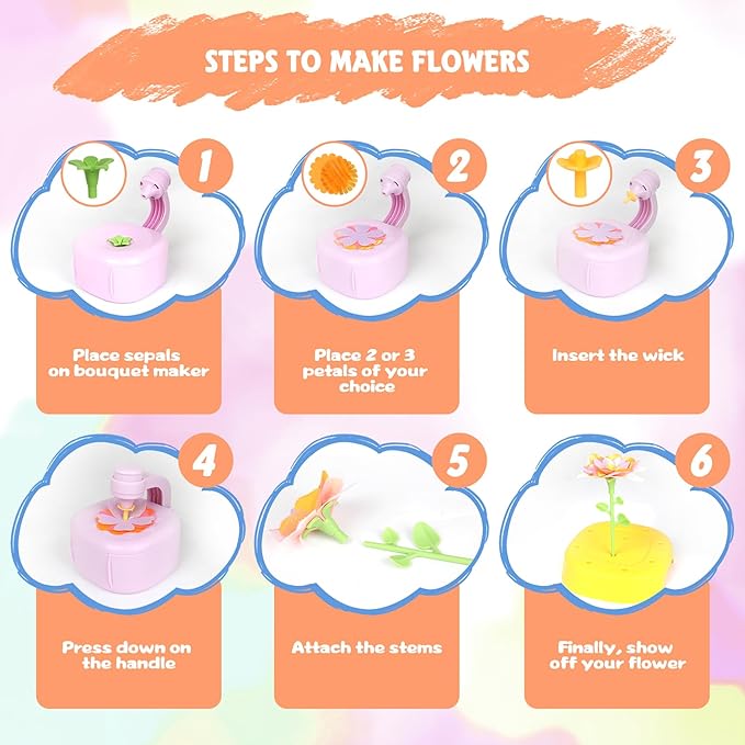FURNIPLAS Flower Bouquet Toy for Kid Ages 4-8, DIY Flowers Craft Kit for 4 5 6 7 8 Years, Arts and Crafts Flower Making Press Kit Toy for Girl, Educational Activity for Toddler Girl, Christmas Gifts
