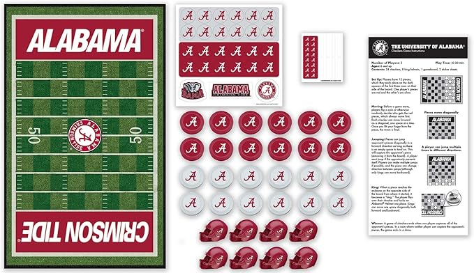 MasterPieces Family Game - NCAA Alabama Crimson Tide Checkers - Officially Licensed Board Game for Kids & Adults 13" x 21"