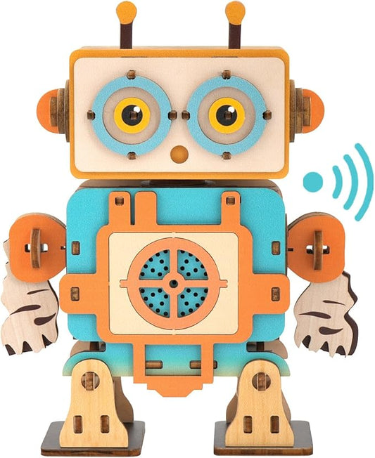 Kosmickiss 3D STEM Wooden Puzzles for Kids, 3D Wooden Models with Voice Recorder, Science STEM Building Kit Creative Craft Toys for Boys Girls Age 8-13 Years Education Birthday Gifts (Grunt Robot)