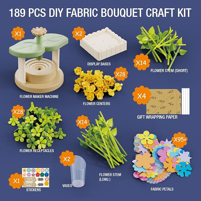 Crafts for Girls 8-12,Craft Kits DIY Fabric Flower Bouquet,Build Your Own Flowers,Toys for 8-12 Years Old,Educational Arts & Crafts Activity, Gardening Pretend Play, 8-12 Year Old Girl Birthday Gifts