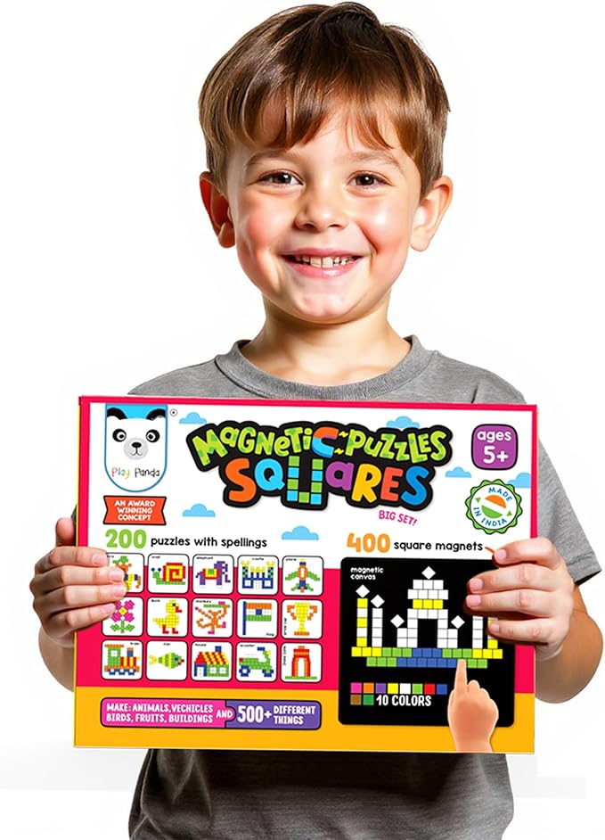 Magnetic Tangram Puzzles Toys for Kids | 400 Magnet Squares Shapes with 200 Patterns Booklet, Board & Display Stand | STEM Educational and Learning Games for Ages 4 5 6+ Years|Gifts for Girls & Boys