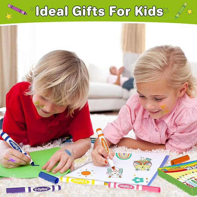 V-Opitos 24 Colors Washable Markers for Kids, Colored Broad Tip Markers Set for Coloring Book, Ideal School Classroom Supplies