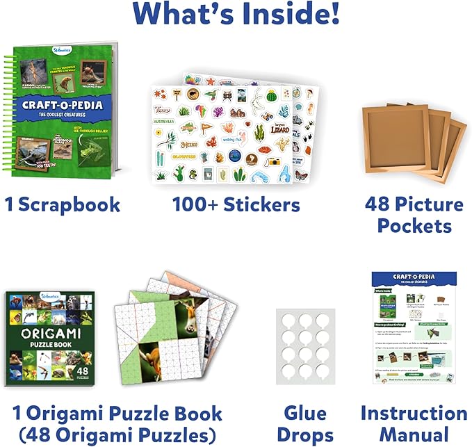 Skillmatics Scrapbooking Kit & Origami Puzzle Book - 48 DIY Folding Puzzles with Fun Fact Encyclopedia, STEM Learning & Travel Toy, Brain Teasers, Educational Gifts for Ages 6, 7, 8, 9, 10 and Up