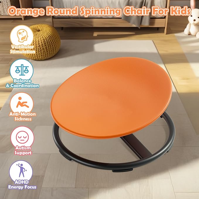 Spinning Chair for Kids, Sensory Integration Training Swivel Chair for Children with Autism & ADHD,for Balance & Body Coordination Training, Orange Round