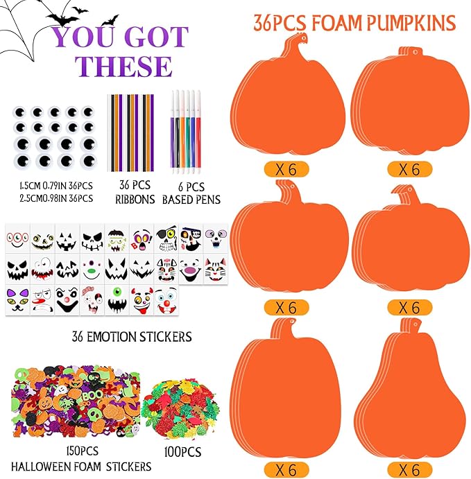 Natonhi 430Pcs Halloween Crafts Kit, Halloween Activitie Foam Pumpkin with Pumpkin Face Stickers for Kids DIY Art and Craft Set Holiday Decoration Party Favors Supplies