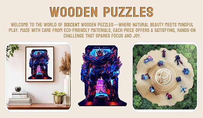 Wooden Jigsaw Puzzle, 200-500 Pieces Unique Shape Animal Puzzle, for Adults & Kids, Birthday Gift Family Game, Decorative Puzzle, Unique Gift (Robot Hero, 200 PCS)