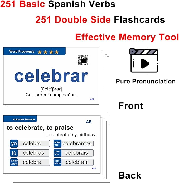 251 Spanish Verb Conjugation Presente Indicativo Flash Cards - Learn Spanish for Adults Flashcards