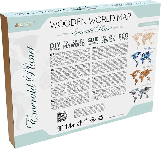 World Map Wall Art - Self-Assembly 3-Layer Map of The World Puzzle - 3D Wooden World Map Wall Decor for Office, Living Room & More - World Map by Eco Wood Art, (Small, 114 Pieces, Emerald Planet)