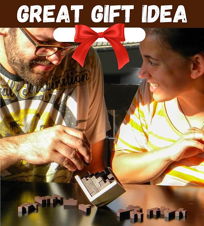 Original 3D Wooden Brain Teaser Puzzle: Engaging 3D Puzzle Box for Kids 8-12 & Adults, Desk Toys Delight, Challenging Games & Wooden Puzzles for Adult Brain Boost (Brown)