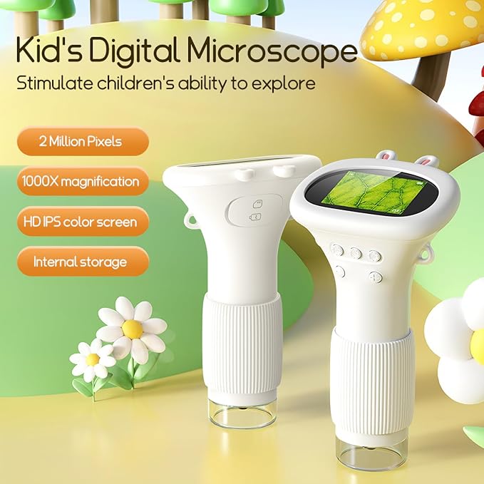 Microscope for Kids - Portable Handheld Magnifying Glass for Girls | Mini Digital Microscope for Boys Educational Science Toys | Age 3 4 5 6 7 8 9 10 11 Years Old Kids Christmas Birthday Gifts