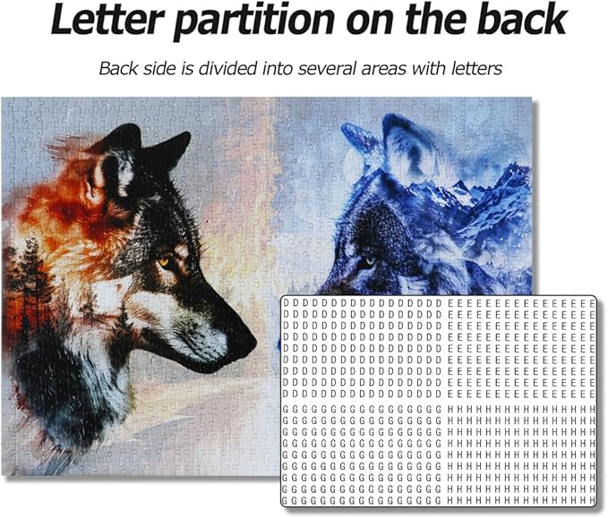 Bgraamiens - Ice VS Fire -1000 Pieces Fantasy Double Exposure Wolf Art, Nature Animals Puzzle Impossible Hard Puzzles for Adults