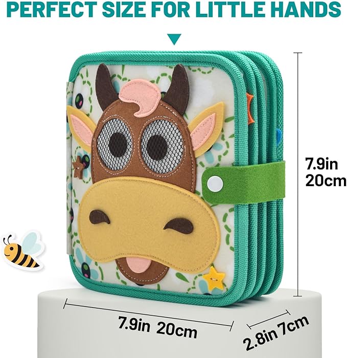 Montessori Busy Book for Toddlers 1-3, Felt Quiet Book & Busy Board for Preschool Learning, Fine Motor Skills & Sensory Play, Educational Travel Toy and Gift for Kids – Farm Animals Theme, Green