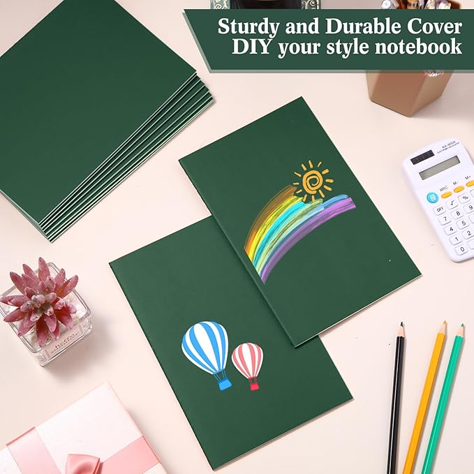Sepamoon 150 Pack Kraft Notebook Journals 5.82 Inch x 4.13 Inch A6 Softcover Notebooks Bulk for Kids Student Writing Sketch Travel Journal Office Notepad with 48 Pages 24 Sheets, Lined(Green)