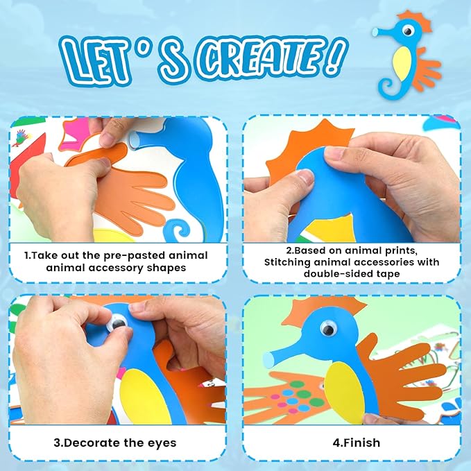 Animals Handprint Art Craft Kits- 16 Pack Easy Animal Cutout Craft for Toddler Age 3+,DIY Fun Hand Print Paper Crafting,Creative Toys Preschool Classroom Activity Project for Kids Boys & Girls