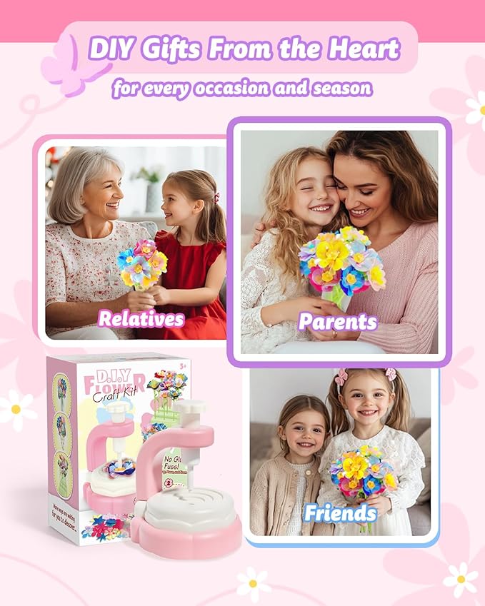 Pussan Arts and Crafts Kits for Kids Age 3-12, Birthday Gifts for 3 4 5 6 7 8 9+ Year Old Girls, DIY Fabric Flower Bouquet Kit Toys for Kids Activities Holidays Parties