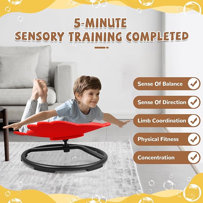Zhenx Spinning Chair for Autistic Kids, Fish Shape Kids Sensory Swivel Chair, Sensory Spinner Seat for Toddlers with Autism & ADHD Children, Sit and Spin Training Body Coordination (Red)