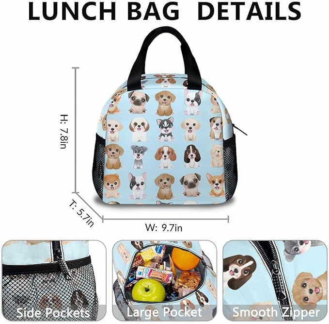 Dog Backpack with Lunch Box, Set of 3 School Backpacks Matching Combo, Cute Blue Bookbag and Pencil Case Bundle