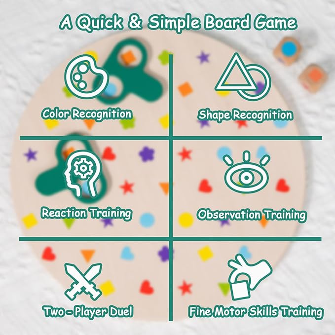Montessori Matching Game Board - Color & Shape Learning Toys for Kids Ages 3-5, Travel Friendly Educational Board Games with Dice, Portable Sensory Toys for Toddler Fine Motor Skills