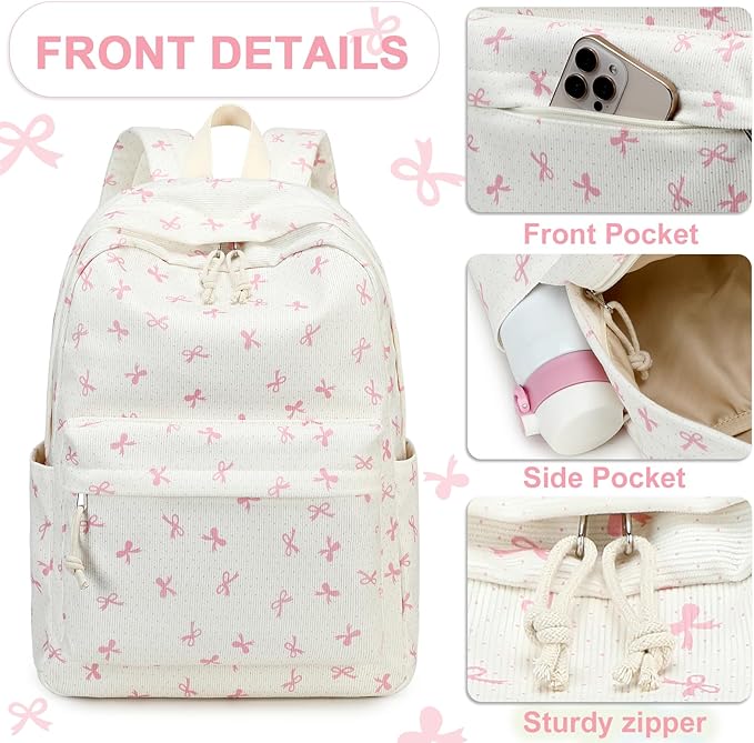 LEDAOU Kids School Backpack with Lunch Box for Girls Toddler BookBag School Bag Preschool Kindergarten Backpack (Pink bow)