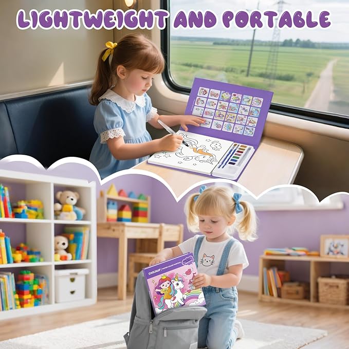 Paint with Water Coloring Books for Kids, Mess Free Watercolor Painting Kit Painting Activity for Kids Ages 3-5 4-8, Arts Crafts Drawing Gift Toy for Boy Girl (Purple)