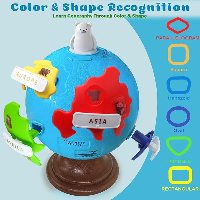 Spinning Globe for Children–Interactive Geography Learning Toy for Kid 3+, 8" Educational Puzzle Globe with 6 Continent & 12 Animial | STEM Geography Game for Kids 4-8, Preschool Birthday Gift