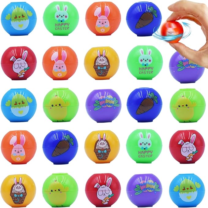 24 Pcs Mini Fidget Spinner Ball Toys for Kids Adults Easter Basket Stuffer, Easter Theme Spinning Tops for Easter Egg Fillers, Party Favors Gifts for Kids Boys Girls