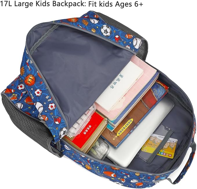 FlowFly Kids Backpack for Toddler Boys Girls, Simple Lightweight Bookbag for Daycare Kindergarten Elementary School Travel, Small Modern Bag (Large), Football