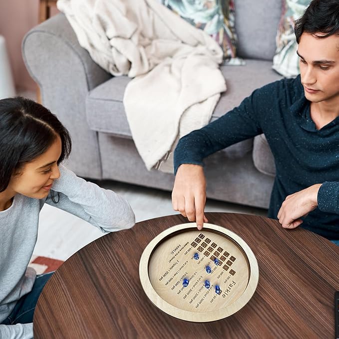 Farkle Dice Tray, Farkle Classic Dice Game with Tray and 2 Sets of 6 Pearl Dice, 12" Wooden Dice Tray for The Classic Family Game