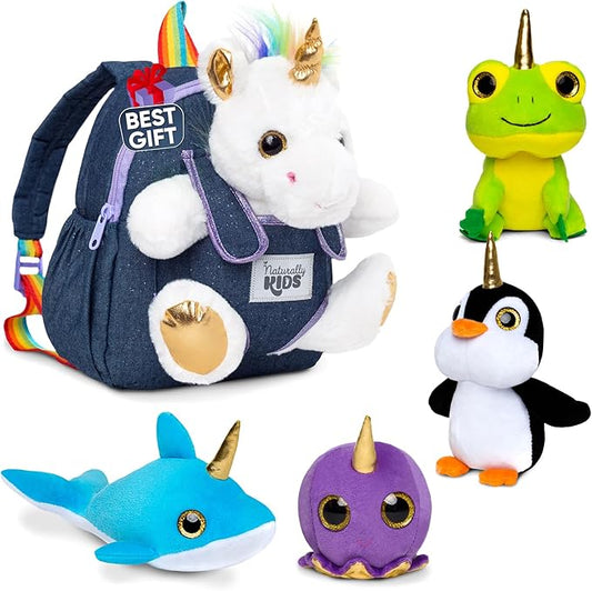 Naturally KIDS Toddler Unicorn Backpack w Plush Unicorn Toys, Gifts for 2-5 Year Old Girls, Toddler Backpack