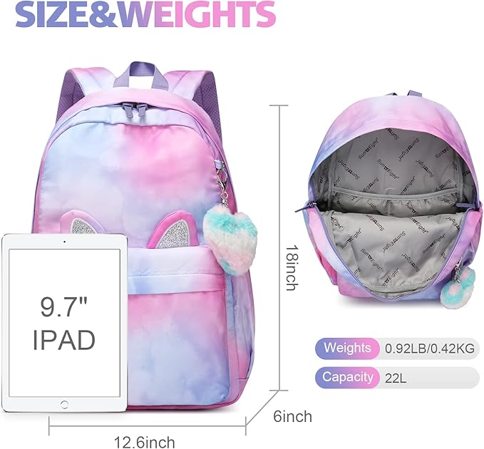 SUN EIGHT Lightweight Backpack for Girls Kids Elementary Bookbag Waterproof Large Space School Backpacks for Teens for Travel and School Ages 6+ Years old Casual Backpack