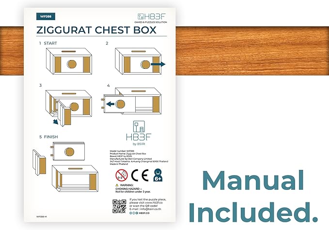 BSIRI Ziggurat Chest- Secret Box Brain Teaser Wooden Puzzle Boxes with Hidden Compartments. Ideal Mystery Box, Money Box, Jewelry Box, 3D Puzzle Lock Box, Gift Card, and Money Puzzle Box