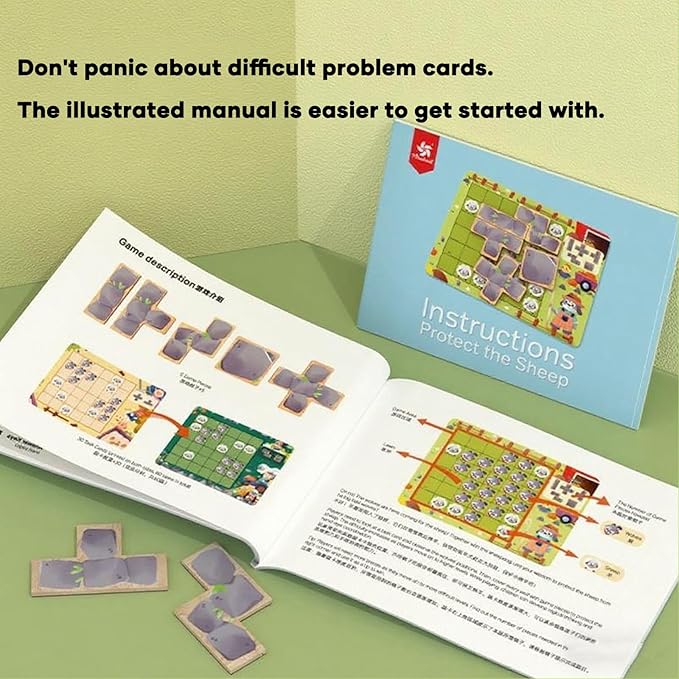 Protect the Sheep Logic puzzle Game-Engaging STEM Toys for Kids 3-12|60 sets of question card challenges|Brain Teaser puzzles kids Game|Enhances Reasoning & Planning Skills|Travel Game & Birthday Gift