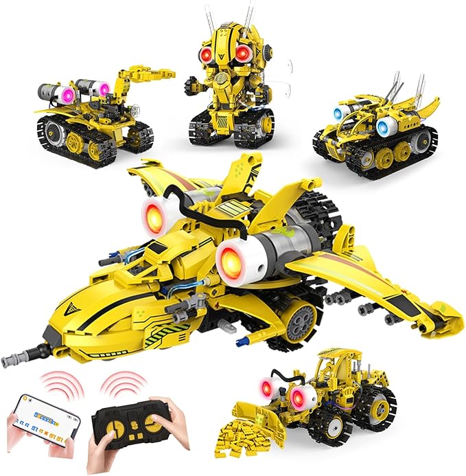 5 in 1 STEM RC Robot Building Kit, 673PCS Remote & App Controlled Jets Building Blocks Set, Robotic Technic Creative Toys, DIY Build Science Learning Gift for Boys Girls Age 6 7 8 9 10 11 12+
