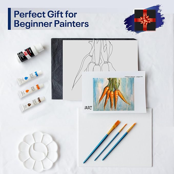 Painting4Real DIY Painting Class Kit for Adults with Video Tutorials: Learn to Paint Carrots – How to Paint with Acrylics – Painting & Art Supplies – 9 Piece Acrylic Paint Set