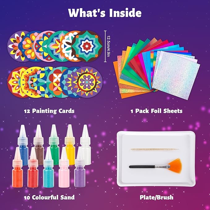 Foil Fun & Sand Art Kit for Kids, 2 in 1 Mandala Foil Arts and Sand Painting Pictures Coloring Kits, DIY Crafts Gifts for Girls and Boys Ages 4-8