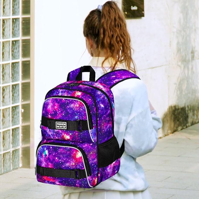 UFNDC Backpack for Girls, 17.5" Water Resistant Cat Galaxy Tie-Dye School Backpacks, Teens Bookbag for Women College Middle