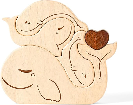Wooden Whale Family Puzzle Games, Personalized 4 Name Puzzle for Home Crafts Decor, House Warming Birthday Party Gifts for Mom Dad Grandma Kids New Baby, Wooden Bear Family