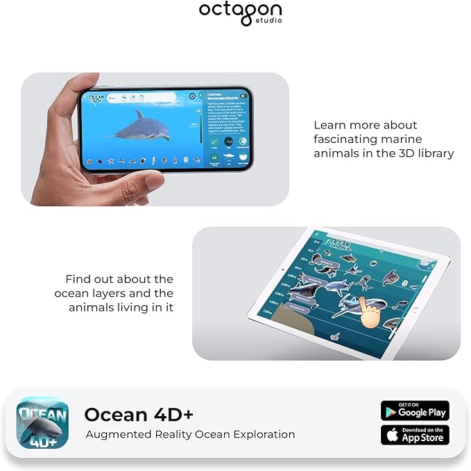 4D+ Augmented Reality Flashcards for Kids – Educational STEM Cards with Free App – Interactive Learning for Ages 4+ (Ocean 4D+)